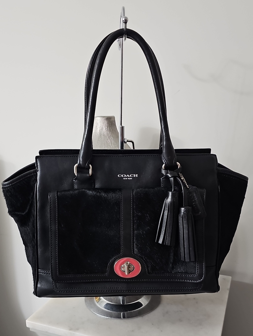 Coach Limited Edition Black Legacy Medium Candace Calf Hair Leather Satchel